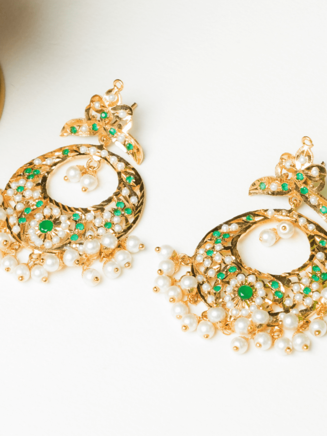 Emerald Jadau Chaandbali Earrings - QUEENS JEWELS
