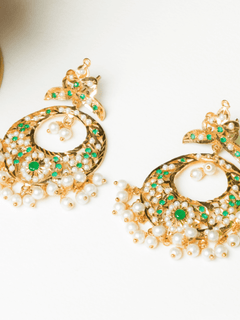 Emerald Jadau Chaandbali Earrings - QUEENS JEWELS