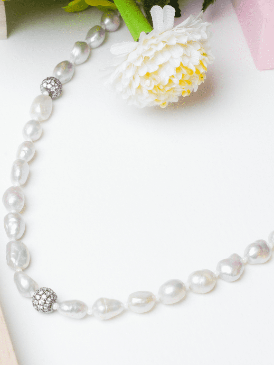 Mother Of Pearls Single String Necklace - QUEENS JEWELS