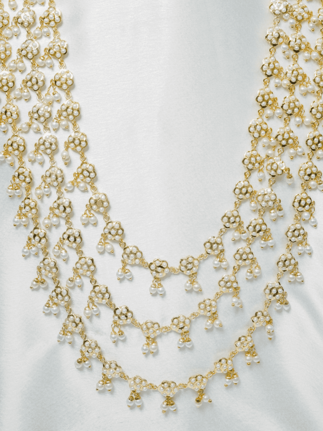 Pearl White Multilayer Jadau Necklace - QUEENS JEWELS