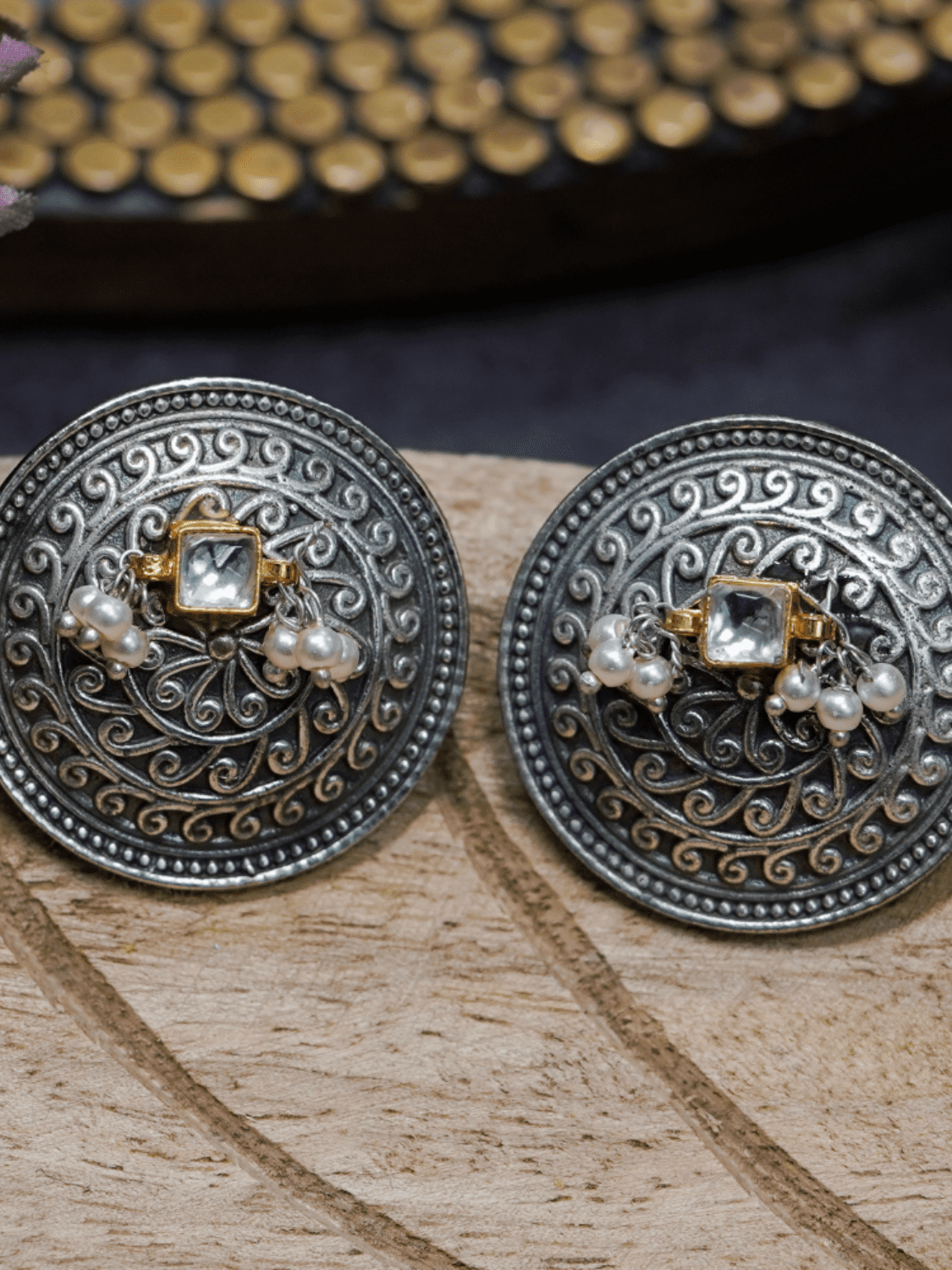 Statement Round Oxidised Earrings - QUEENS JEWELS