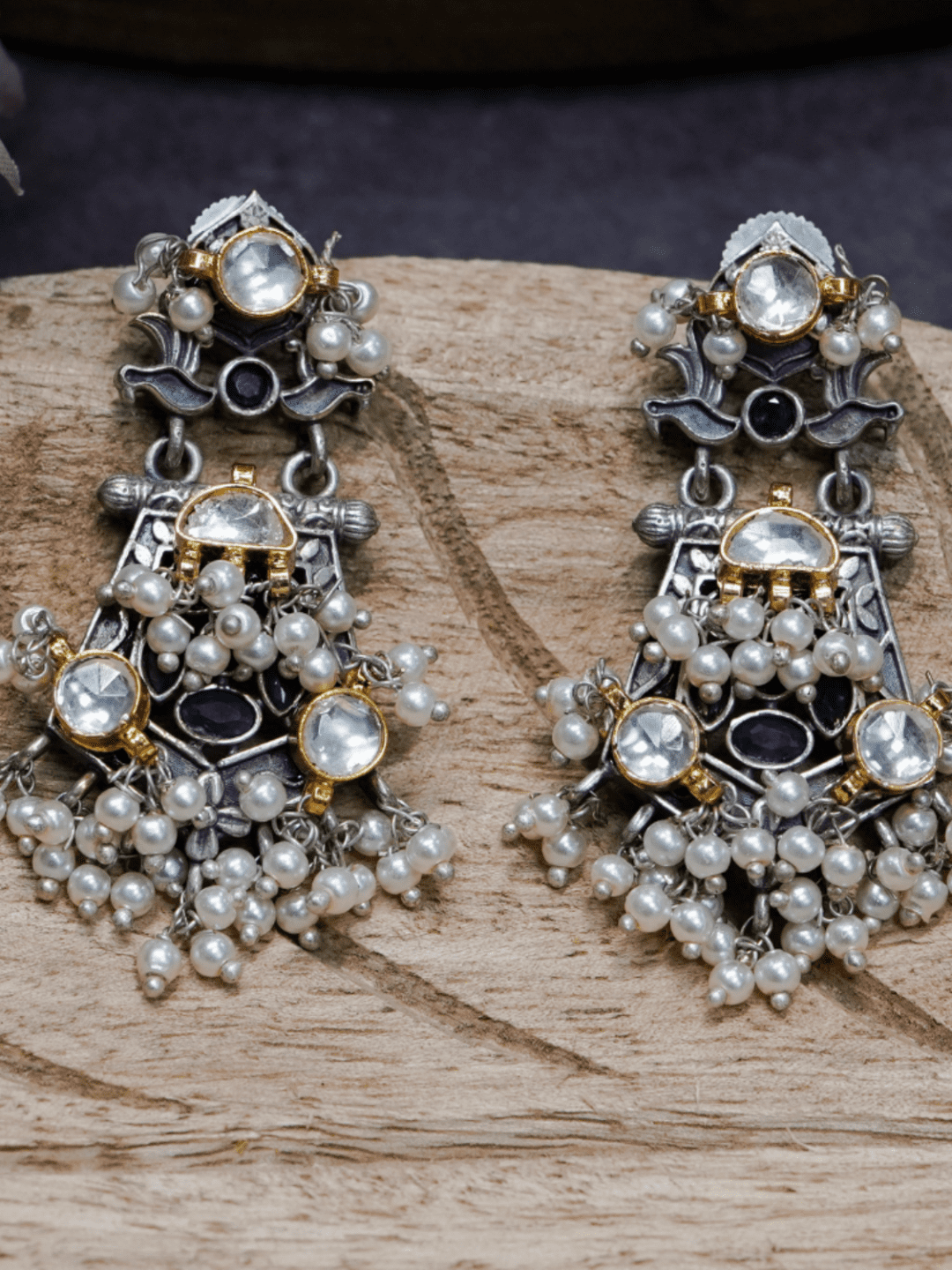 Exquisite Noir Oxidised Earrings - QUEENS JEWELS