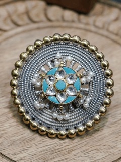 Azul Floral Oxidised Statement Ring - QUEENS JEWELS