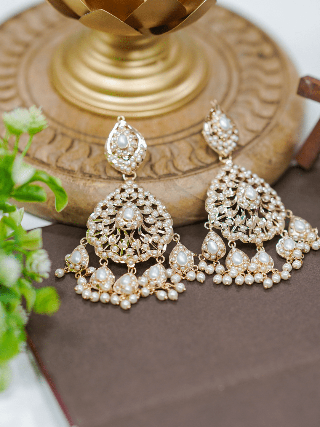 All white pearls & zircon oversized jadau chaandbali earrings