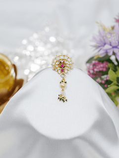Zeenia Embellished Kundan Ring with Dangling Pearls - QUEENS JEWELS