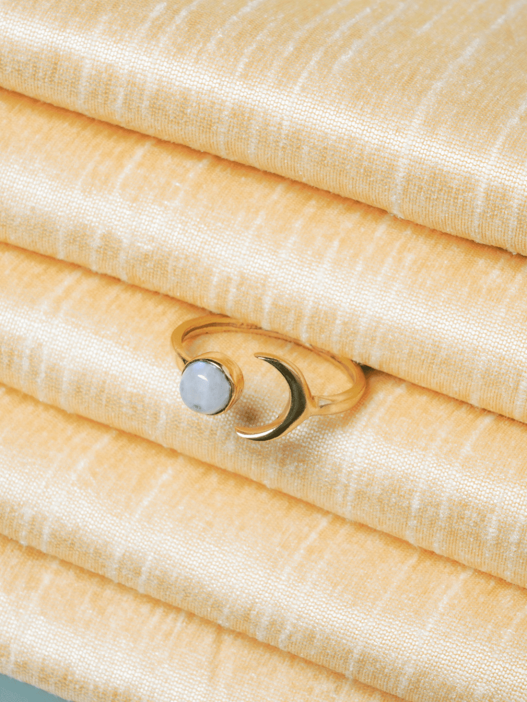 Gold Plated Moon Look Alike Semi Precious Stone Adjustable Ring