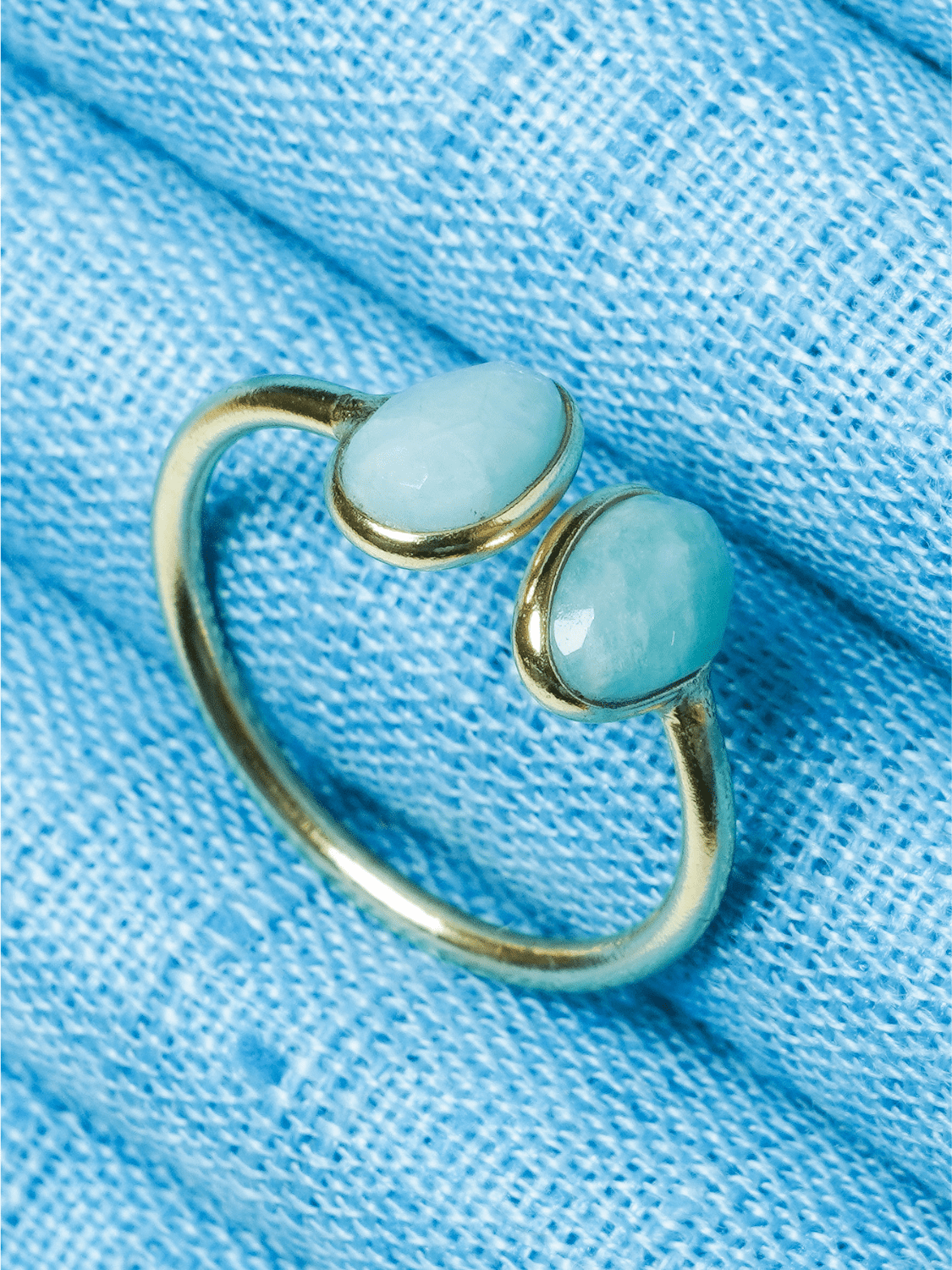 Silver Plated Twin Stone Aqua Semi Precious Stone Adjustable Ring