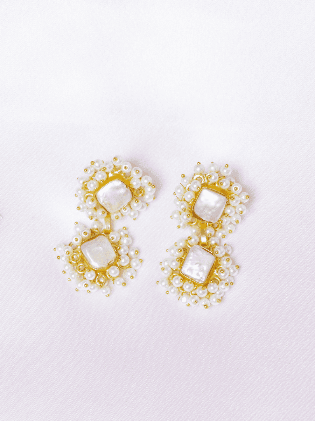 Dual Diamond Pearl Earrings - QUEENS JEWELS