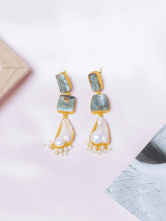 Abalone & pearl drop dangler earrings