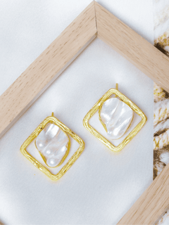 Diamond teardrop baroque pearl dangler earrings