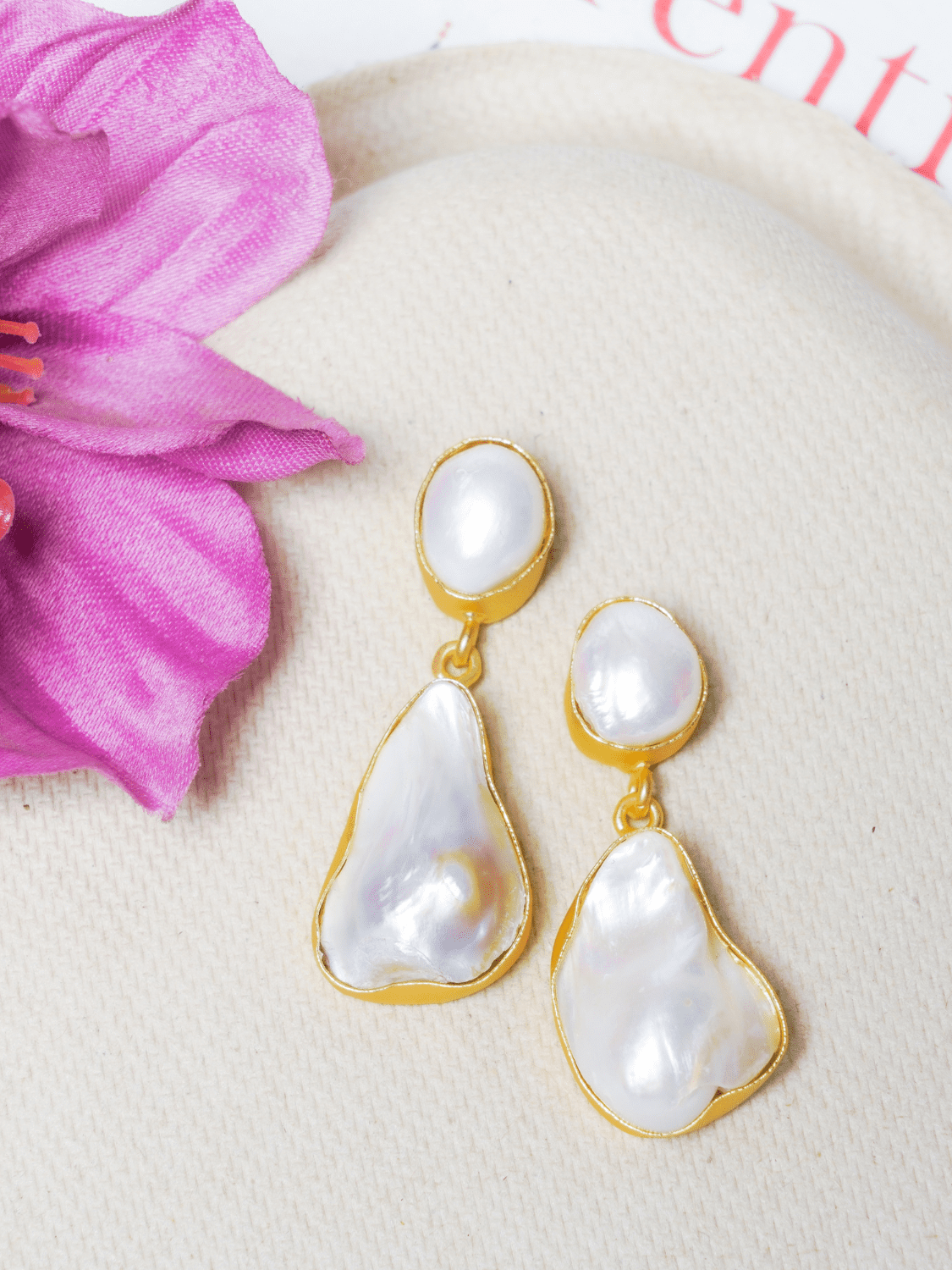 Pretty Baroque Pearl Danglers with Gold Plated Brass - QUEENS JEWELS