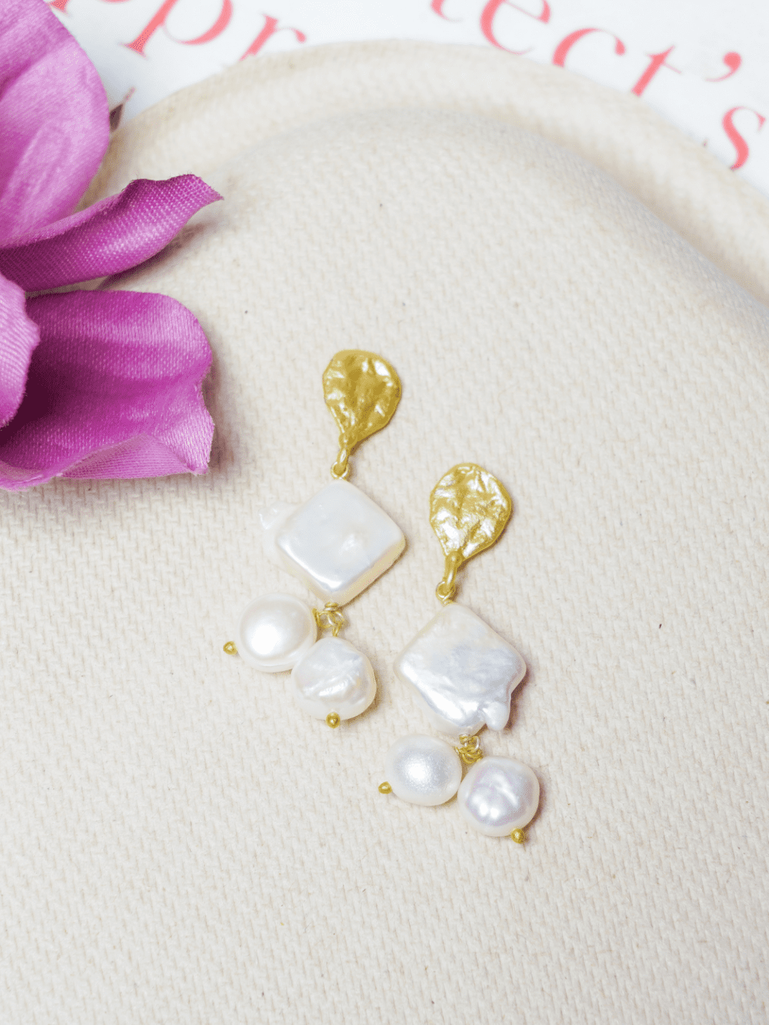 Baroque Pearl Square Shaped Danglers - QUEENS JEWELS