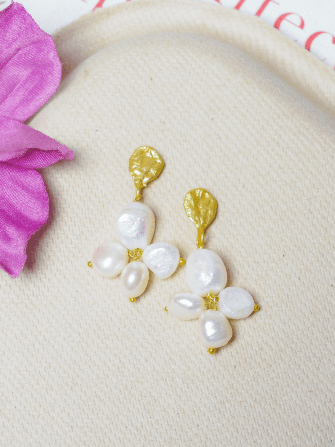 Baroque Pearl Flower Shaped Danglers - QUEENS JEWELS