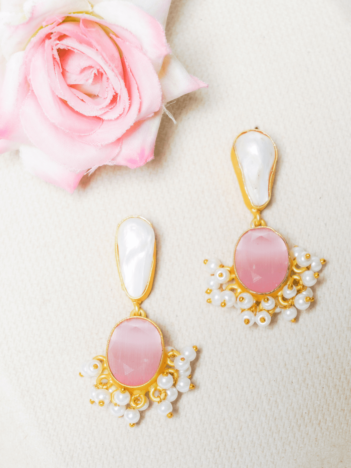 Pearl & stone dangler earrings