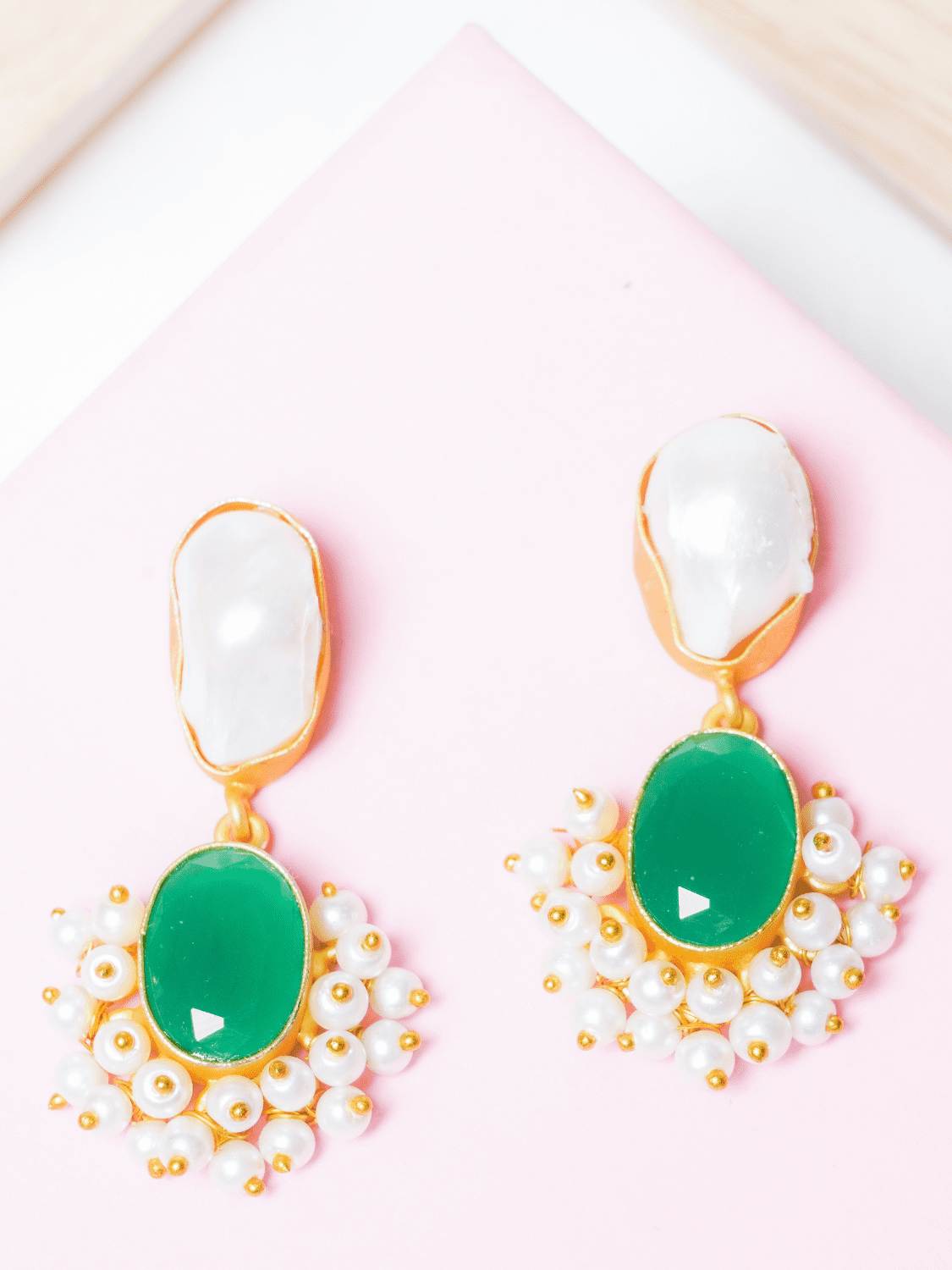 Small pearl & stone dangler earrings