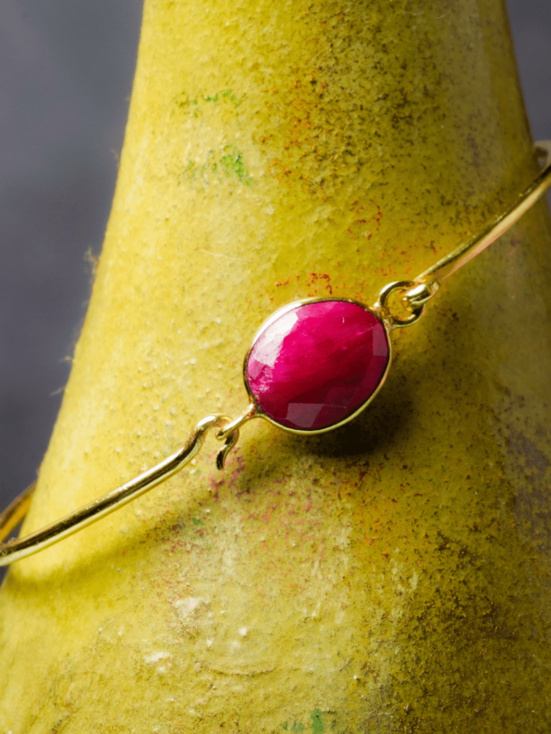 Gold Plated Ruby Single Semi Precious Stone Adjustable Bracelet