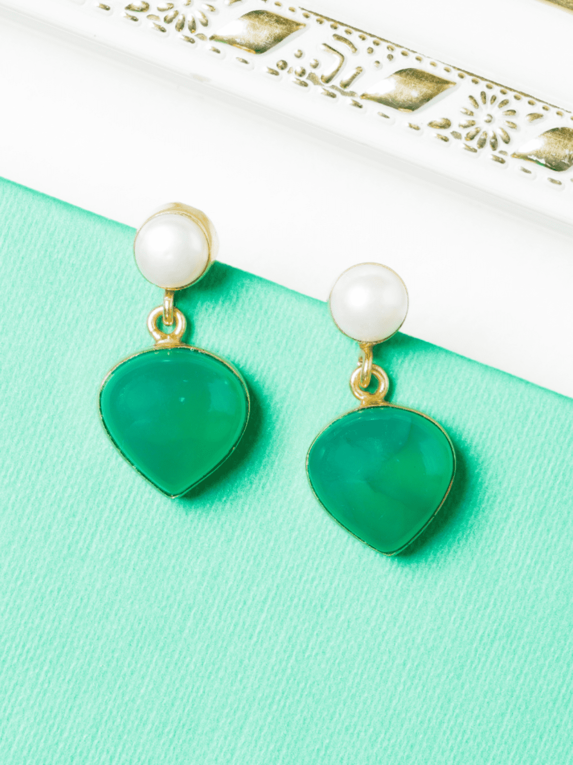 Green heart shaped small dangler earrings