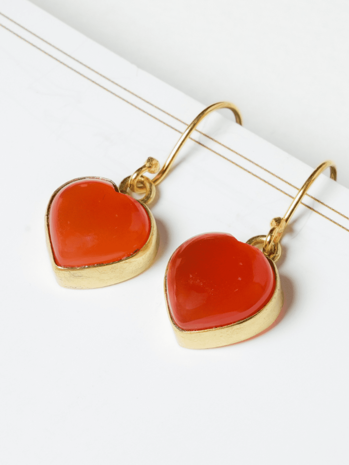 Orange Onyx heart shaped small dangler earrings