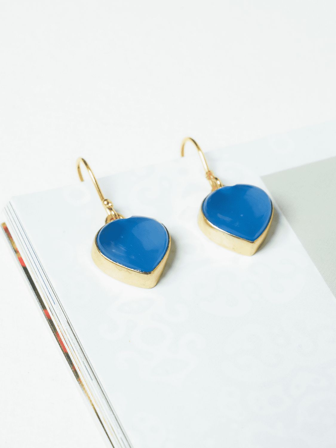 Royal blue heart shaped small dangler earrings