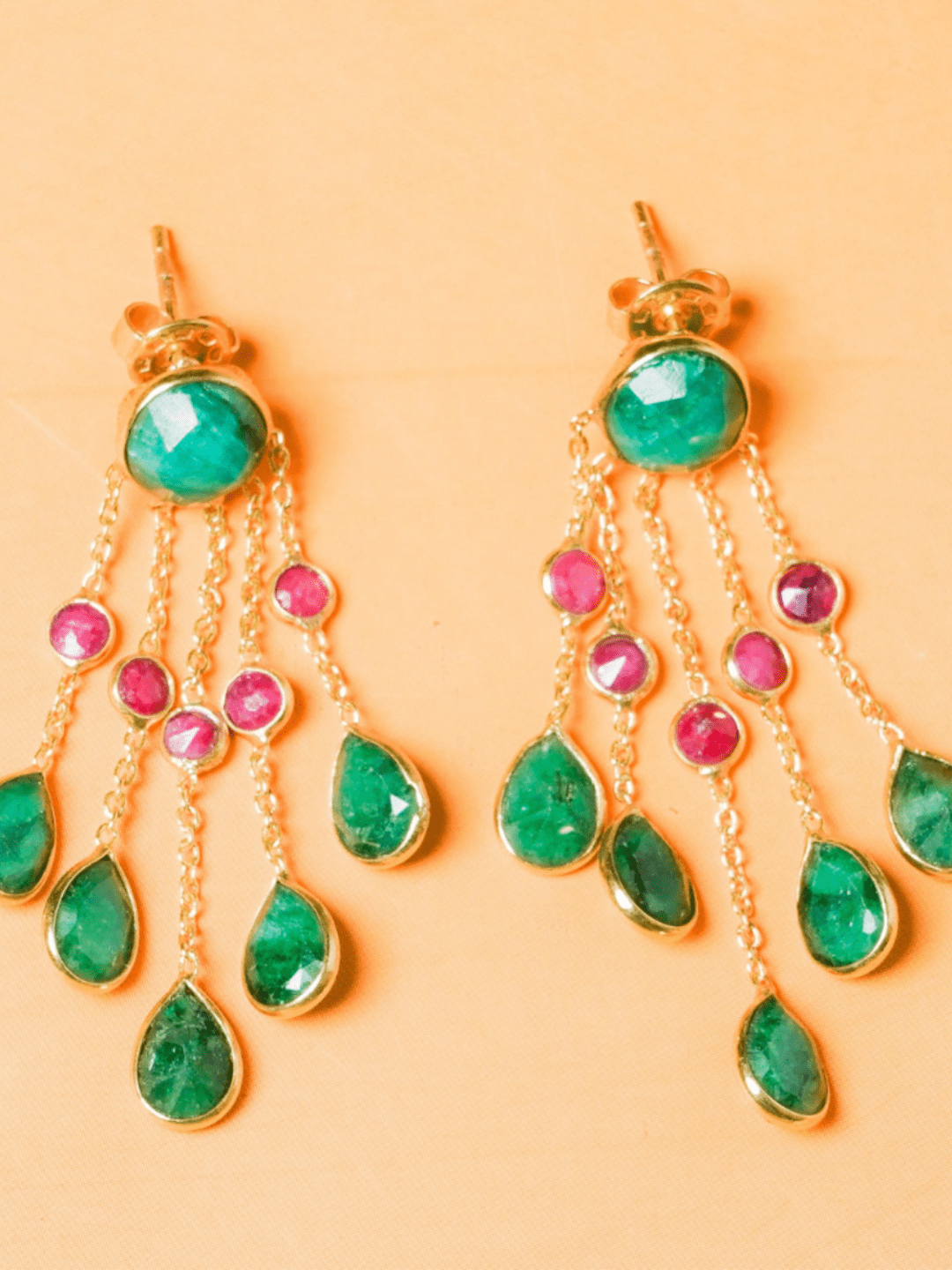 Ruby red & emerald green dangler earrings