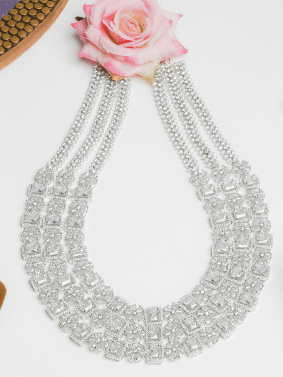 Triple layer american diamond necklace set with earrings