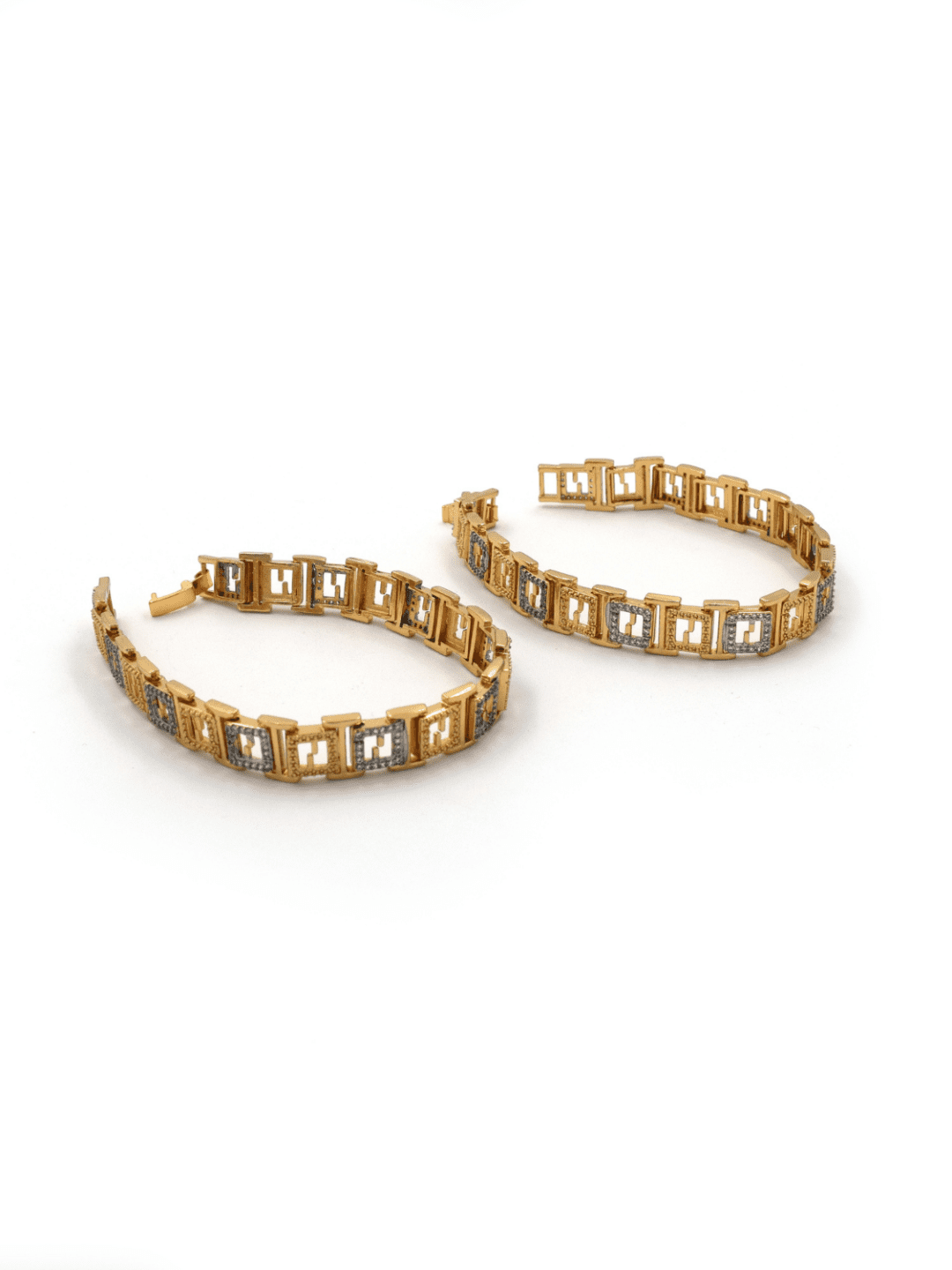 Gold & Silver Square Block Look Alike Open Clasp Bracelet