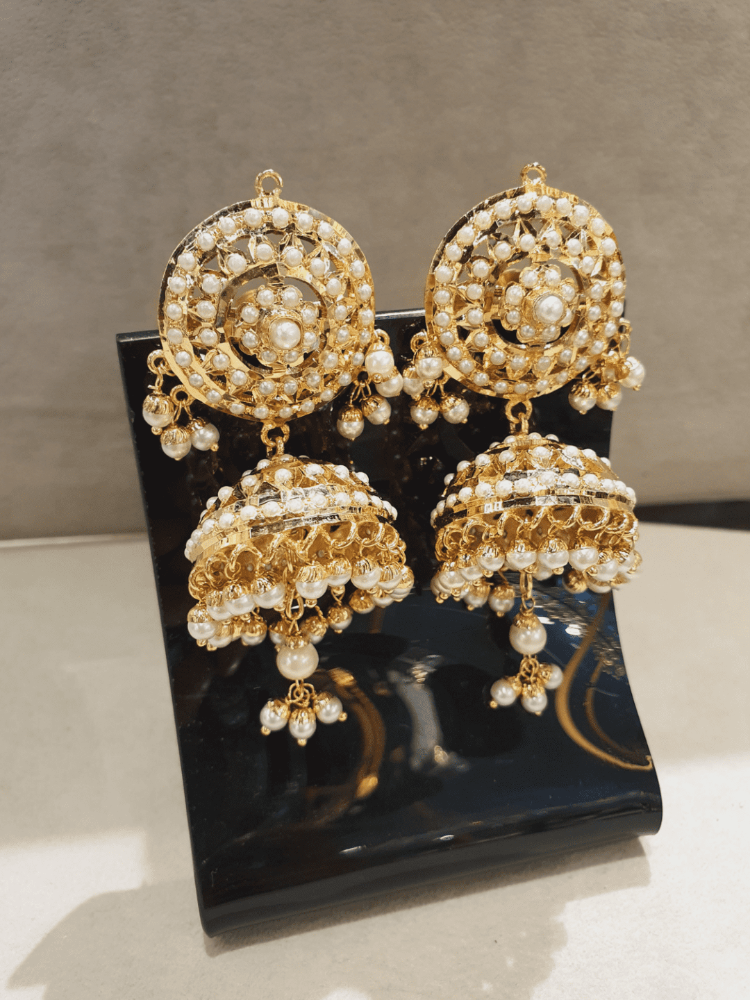 All white pearls jhumka earrings