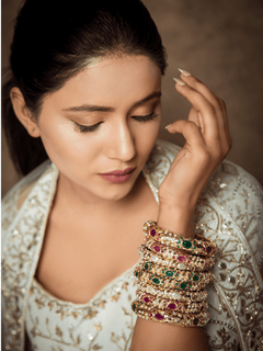 Bridal Heritage Jadau Bangle Pair- Multicolor - QUEENS JEWELS