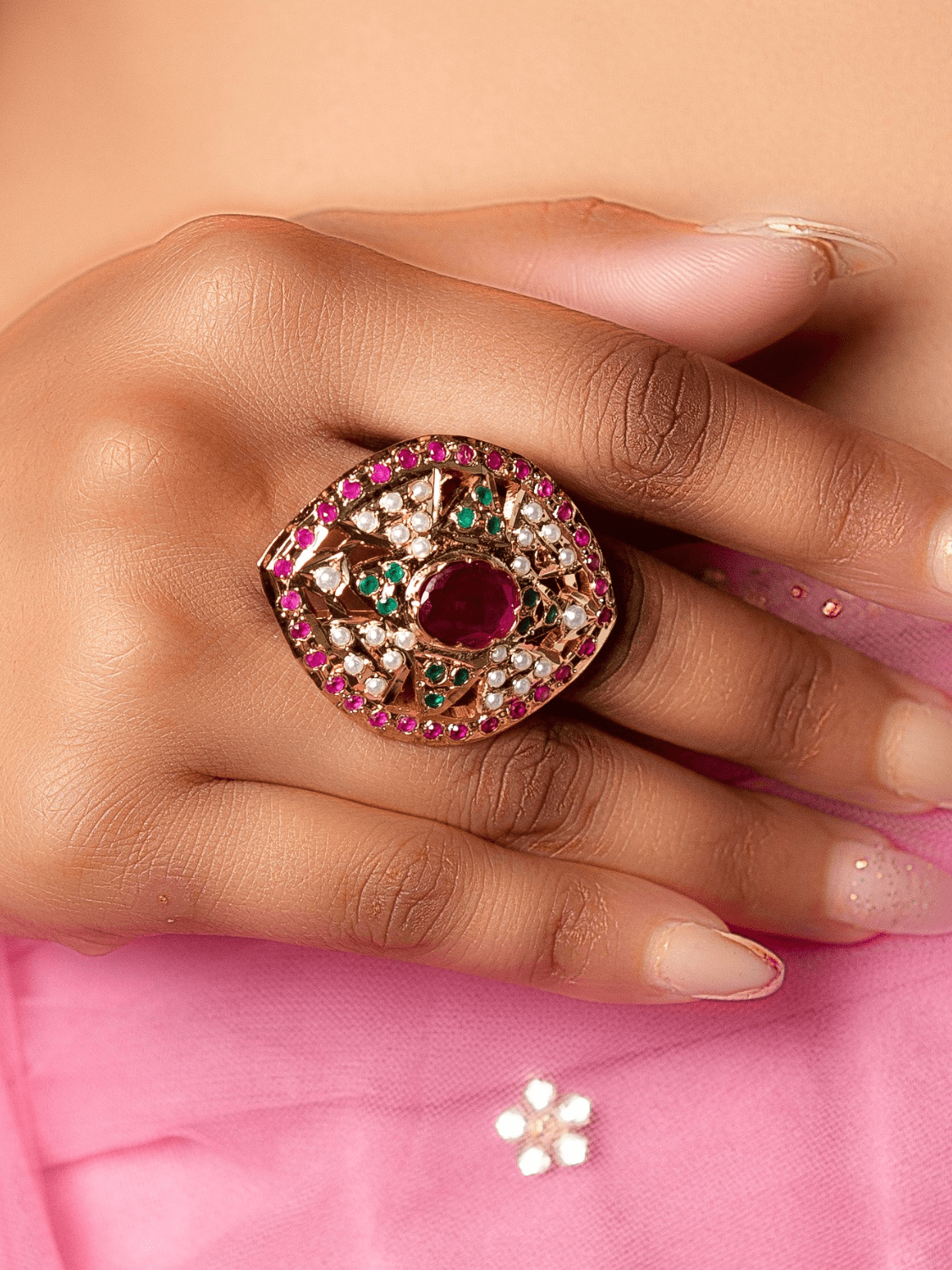 Ruby and Emerald Jadau Ring (Adjustable Size) - QUEENS JEWELS