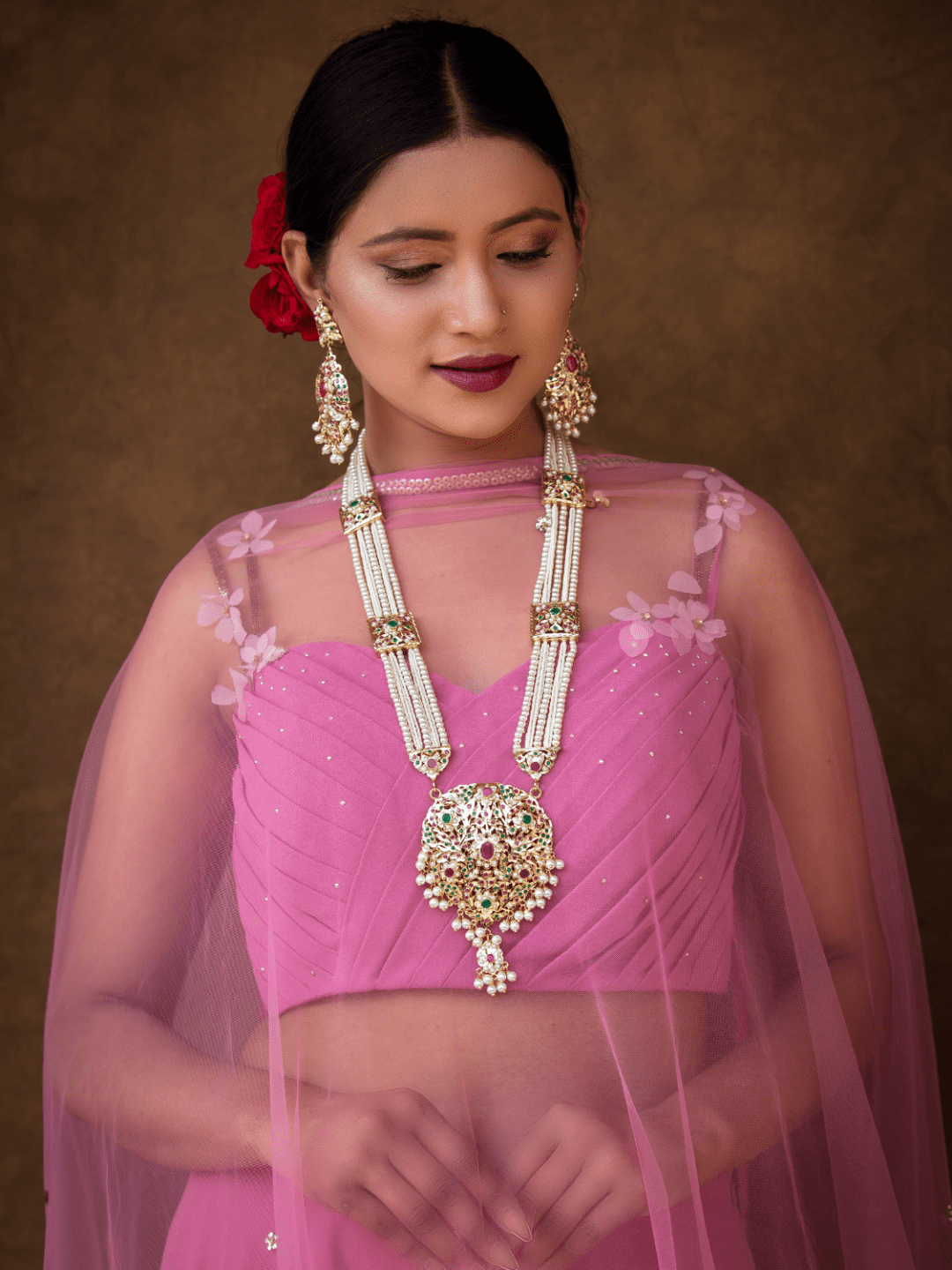 Bridal Jadau Rani Haar With Earrings (Necklace and Earrings Set) - QUEENS JEWELS