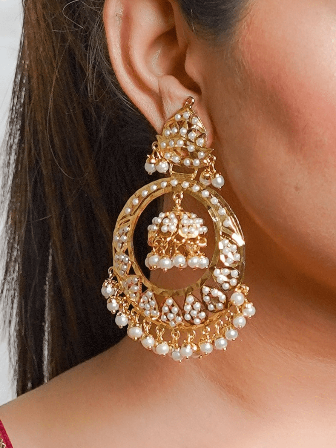 All white pearls jhumka chaandbali earrings