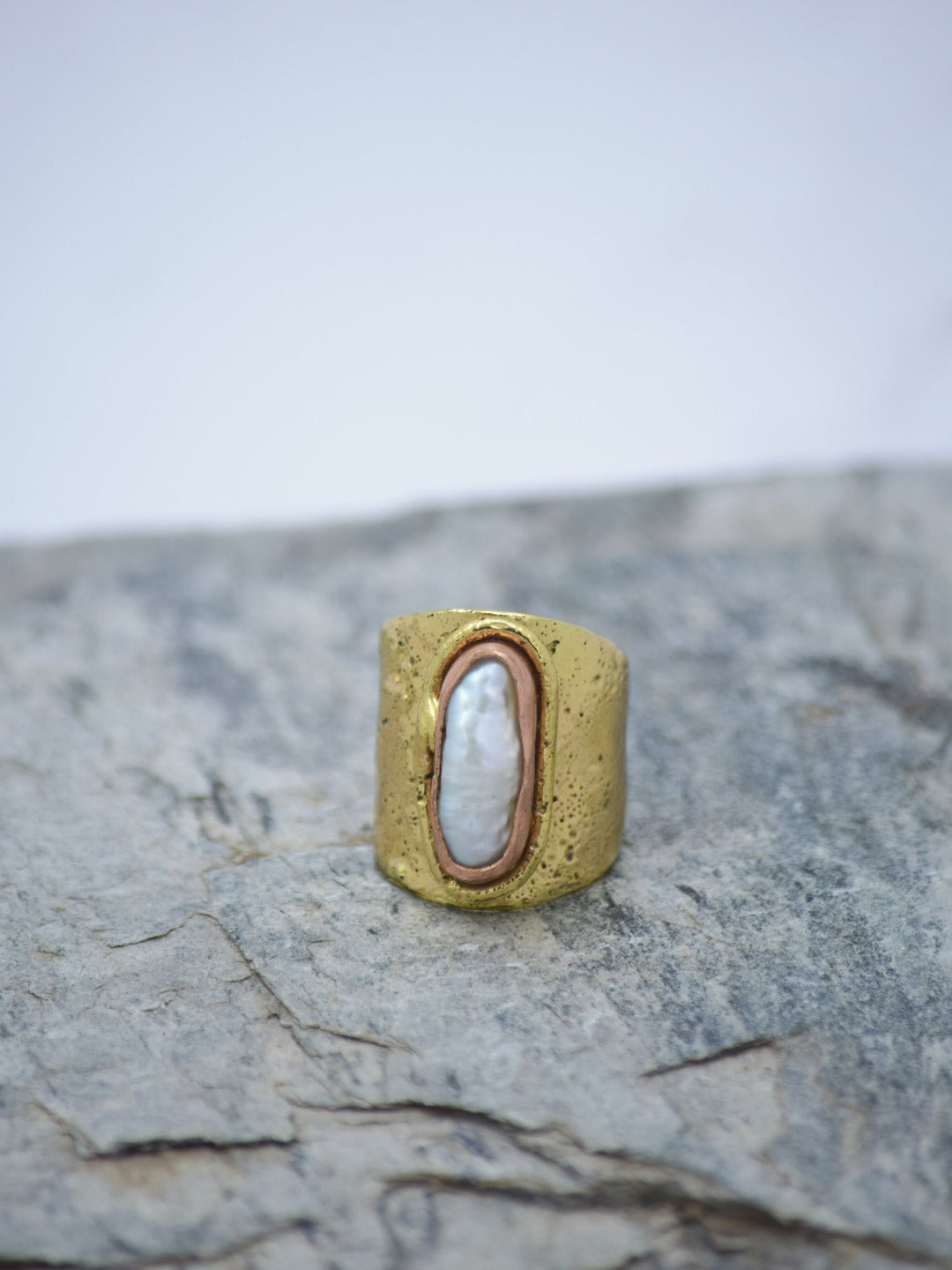 Baroque Pearl Gold Plated Adjustable Ring - QUEENS JEWELS 
