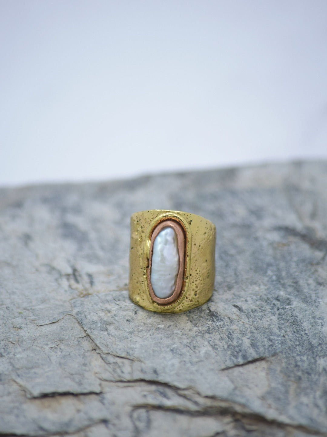  Drop Look Alike Gold Plated Baroque Pearl Semi Precious Stone Adjustable Ring  