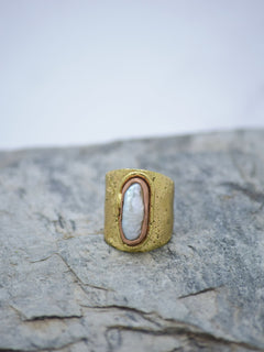  Drop Look Alike Gold Plated Baroque Pearl Semi Precious Stone Adjustable Ring  