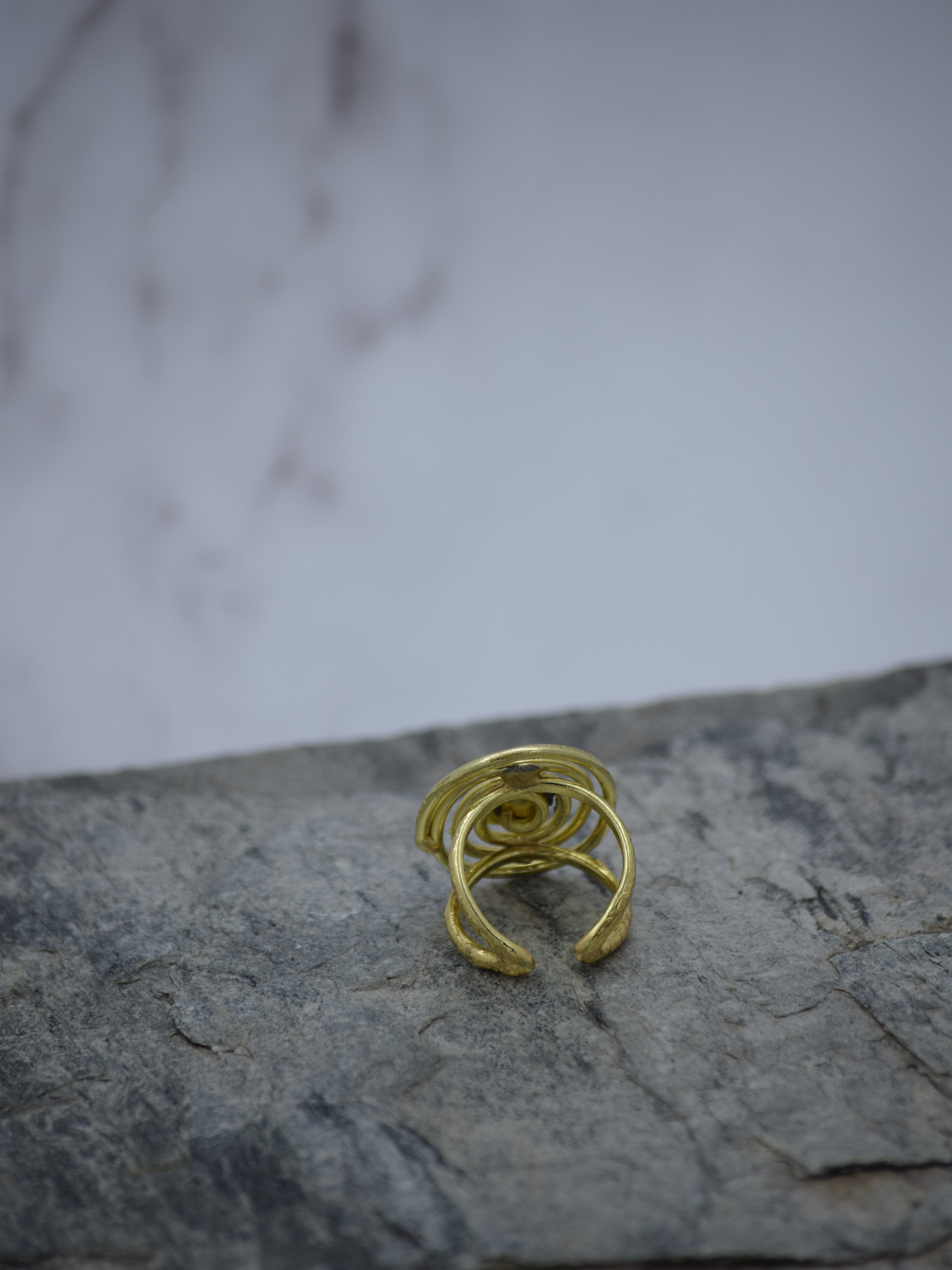 Spiral Shaped Semi Precious Stone Gold Plated Adjustable Ring - QUEENS JEWELS